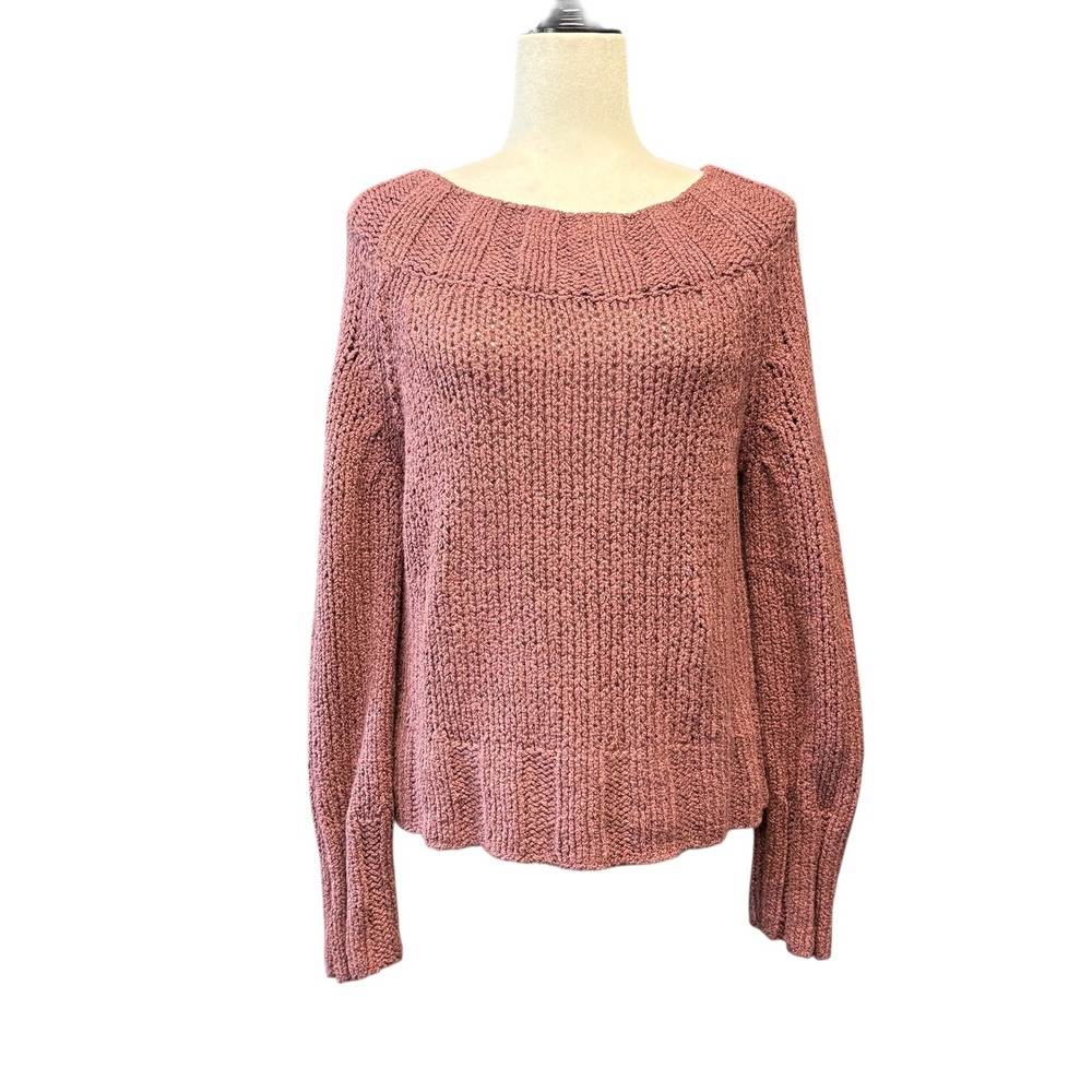 Free People XS Dusty Rose Chunky Knit Boat Neck Cotton Blend Sweater
